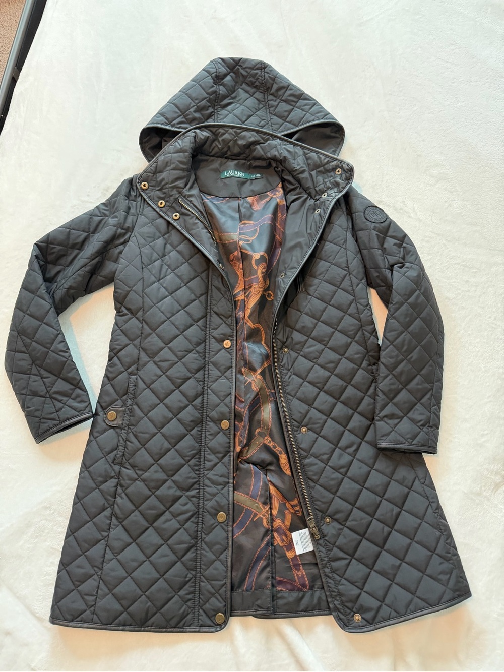 Lauren Ralph Lauren Quilted Hooded Trench Coat - Black